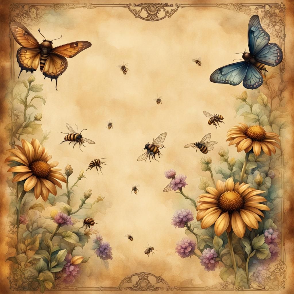 Floral Steampunk Notebook Page in Watercolor Style