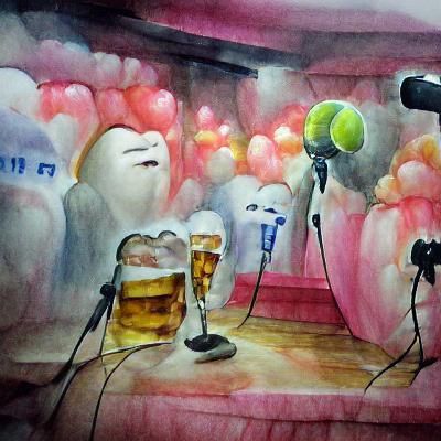 Hyperrealistic Watercolor Painting of Unwanted Karaoke Night