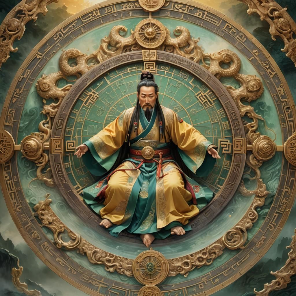 Zhuge Liang in Feng Shui Compass: Fantasy Art