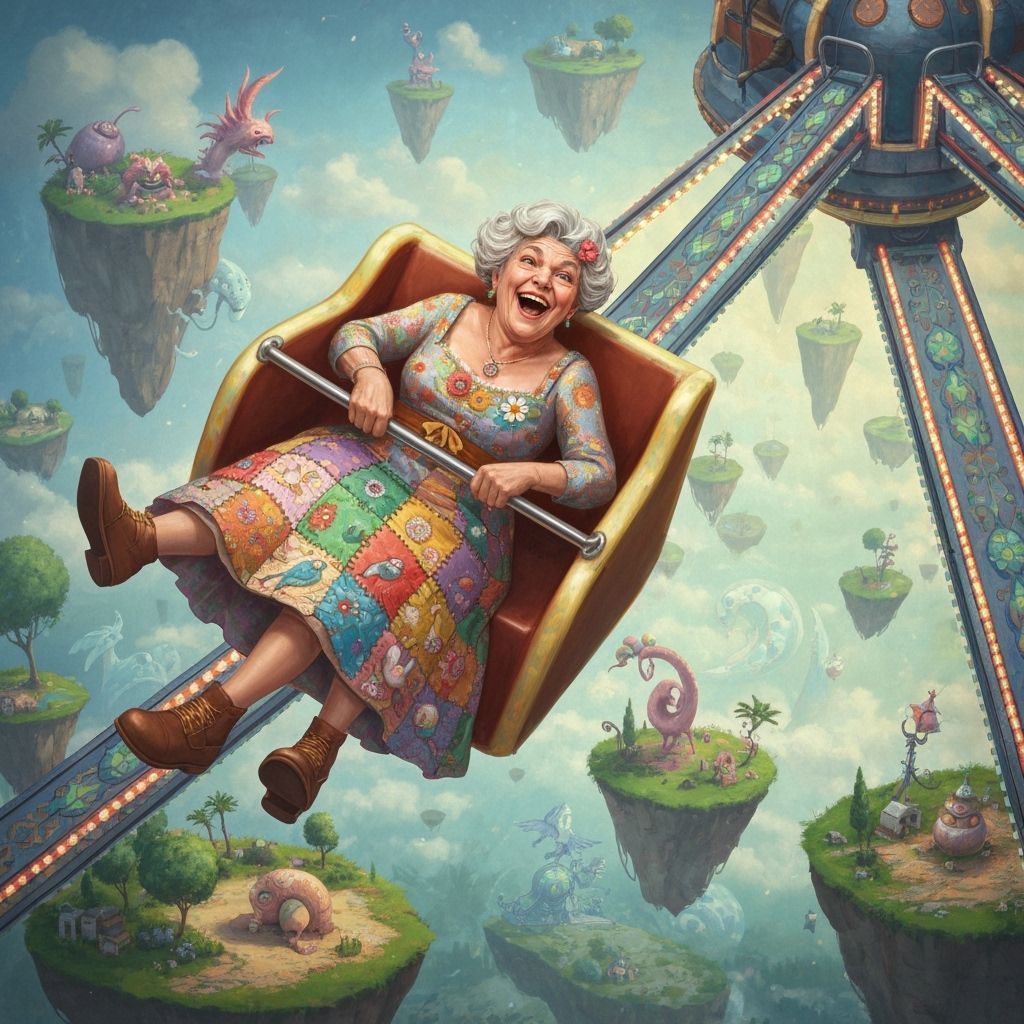 Whimsical Carnival Ride with Mischievous Woman, Gaudí Style