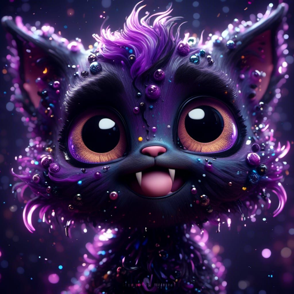 Adorable Purple Chibi Kitten in Pixar Style
