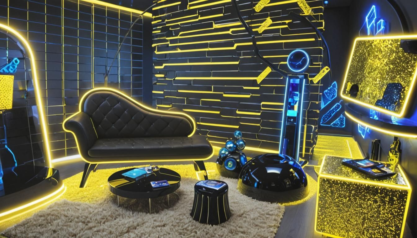 Futuristic Tech Living Room with Neon Accents