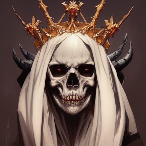Skeletal Demon King Portrait in Art Nouveau Style