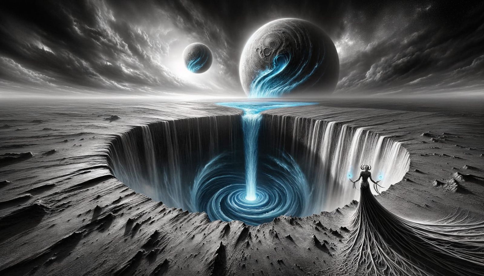 Surreal Sumerian Goddess Channels Lunar Waterfall