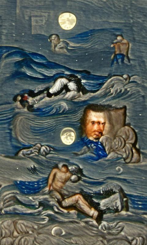 Renaissance Man's Struggle in Moonlit Storm