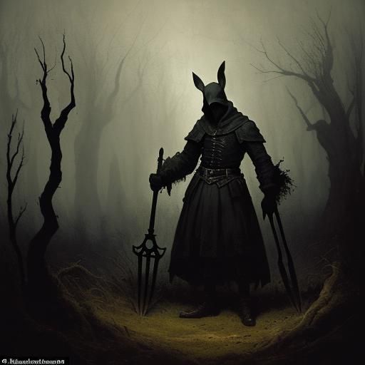 Gloomy Rabbit's Journey: Dark Romanticism in Oil