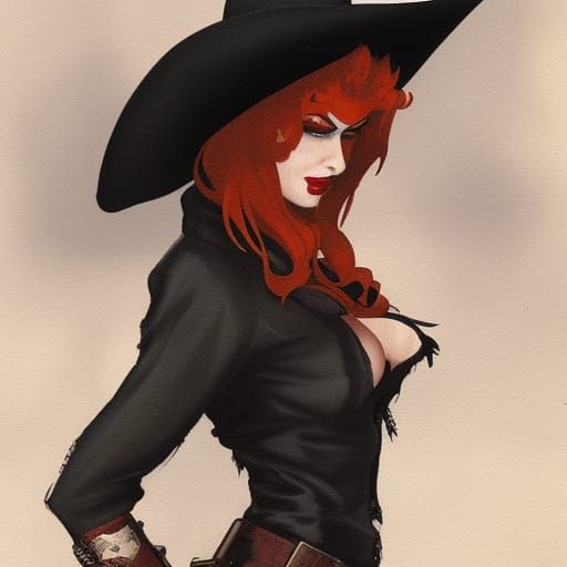 Sinister Vampire Cowgirl in Illustration Style