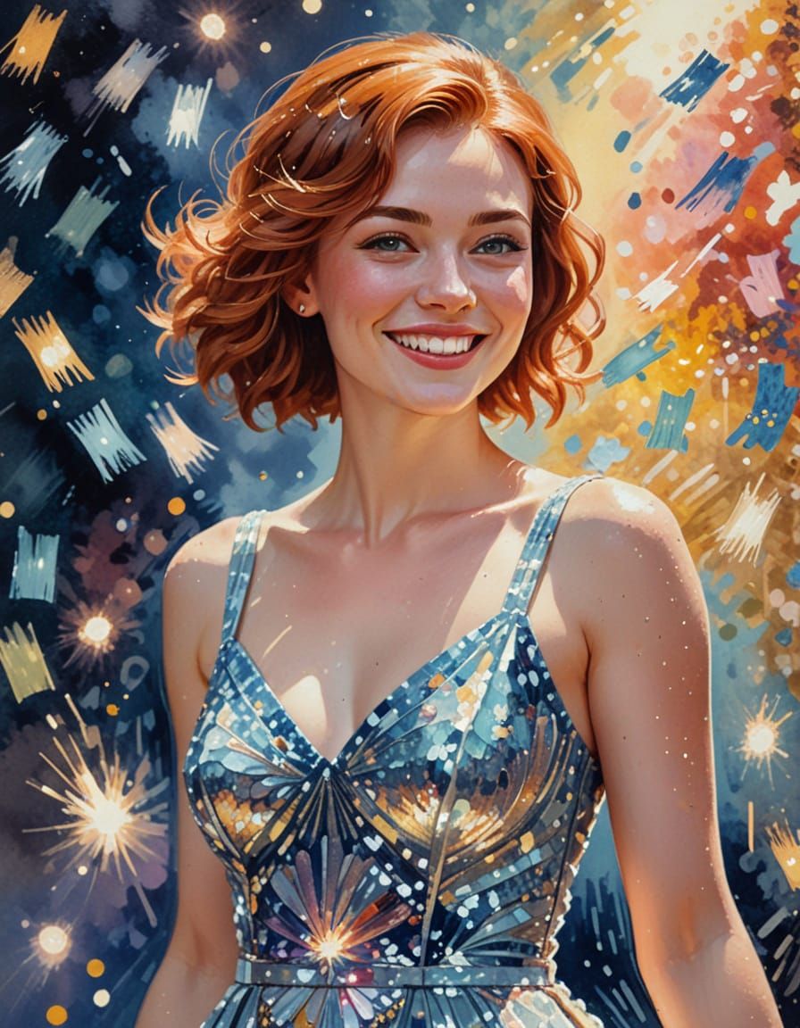 Glamorous Gouache Goddess in Sparkling Sequins
