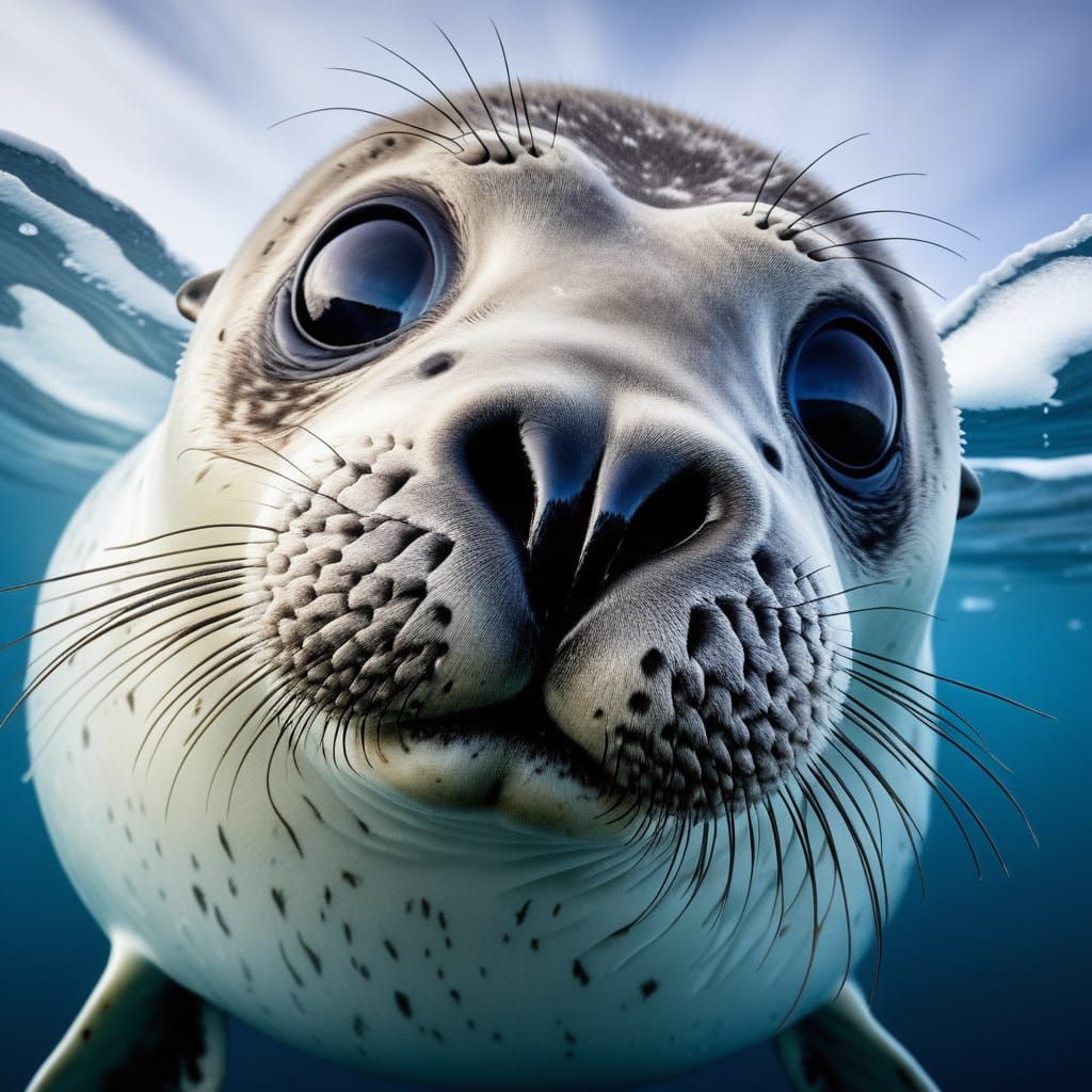 Curious Seal Peer in Arctic Sea