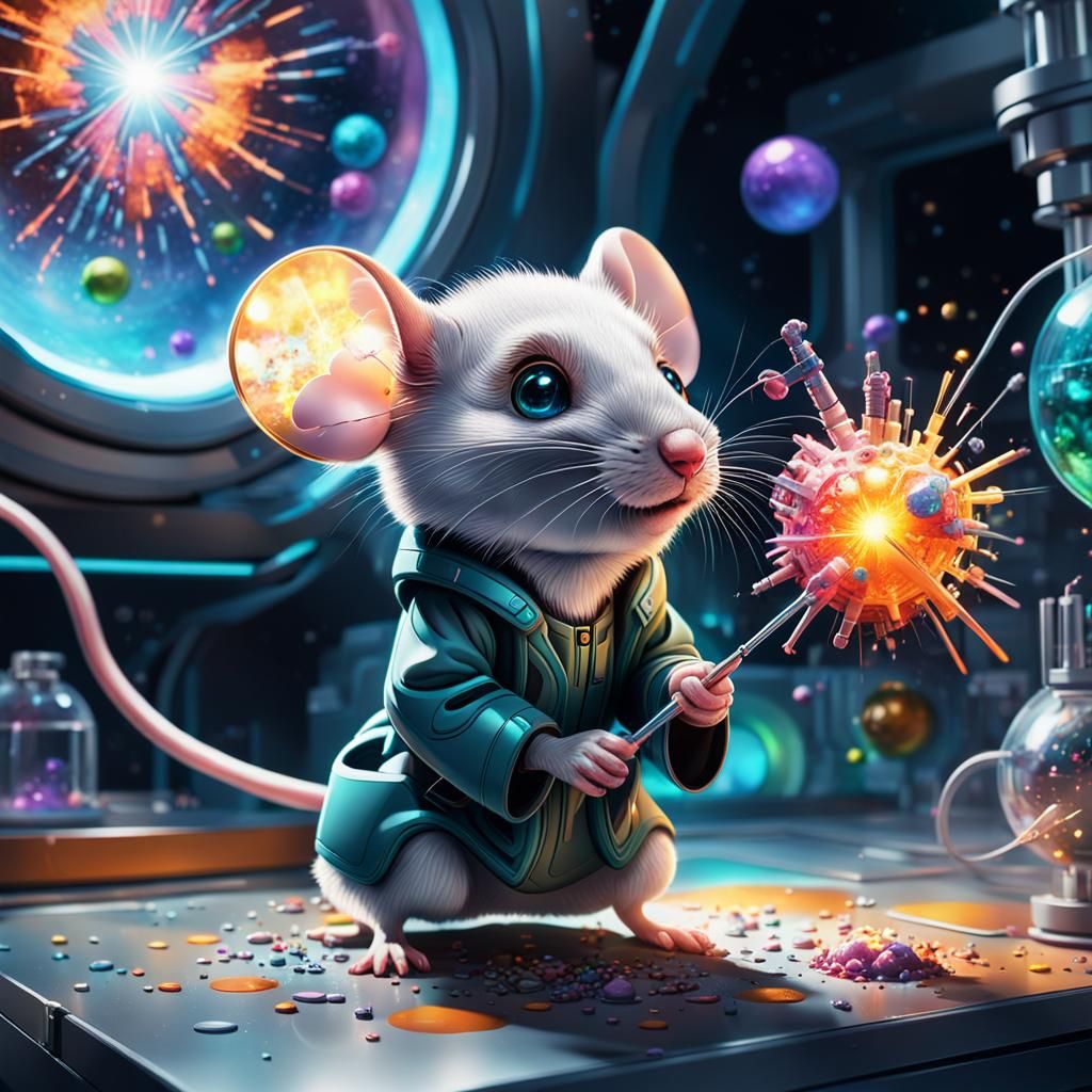 Mouse Scientist's Biological Experiment in Futuristic Lab