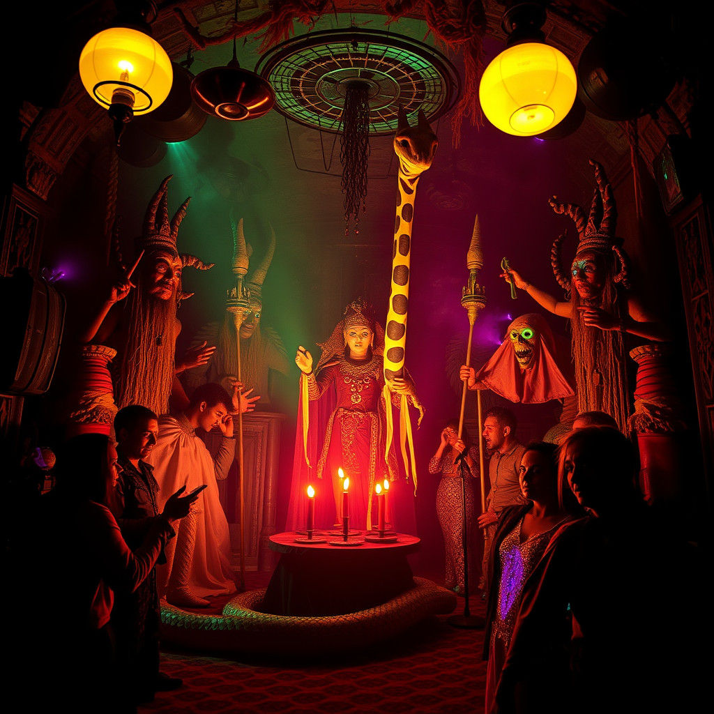 Creepy Underground Ceremony with Pagan Idols