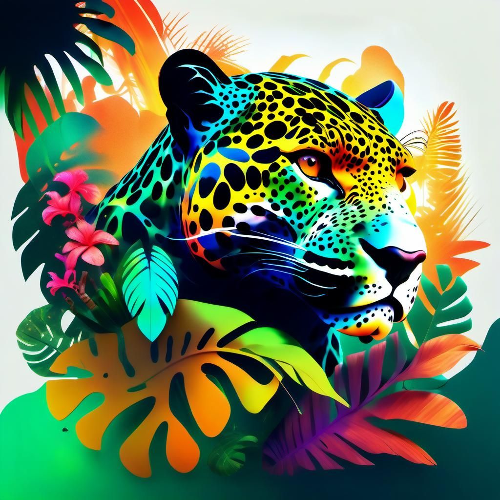 Surreal Jaguar Silhouette in Tropical Rainforest