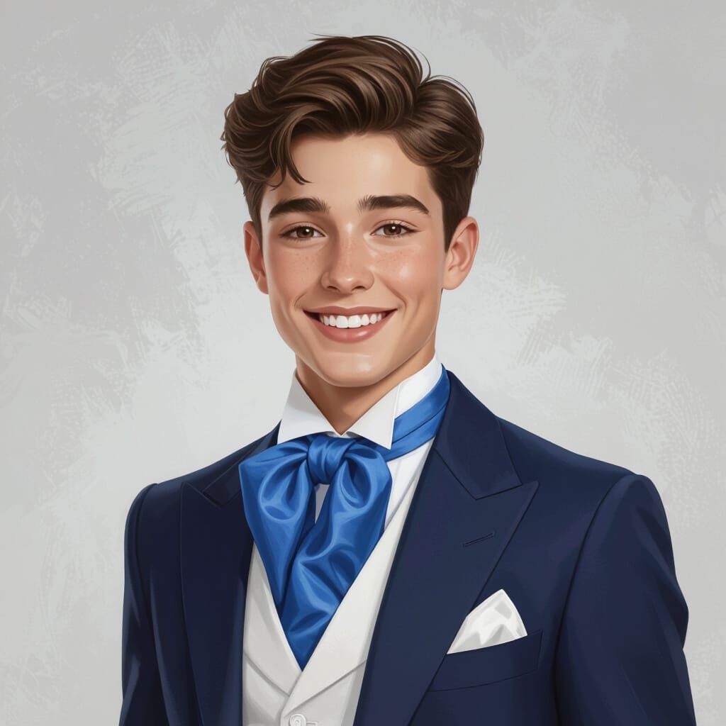 Smiling Teen in Diplomatic Attire, Fantasy Concept Art