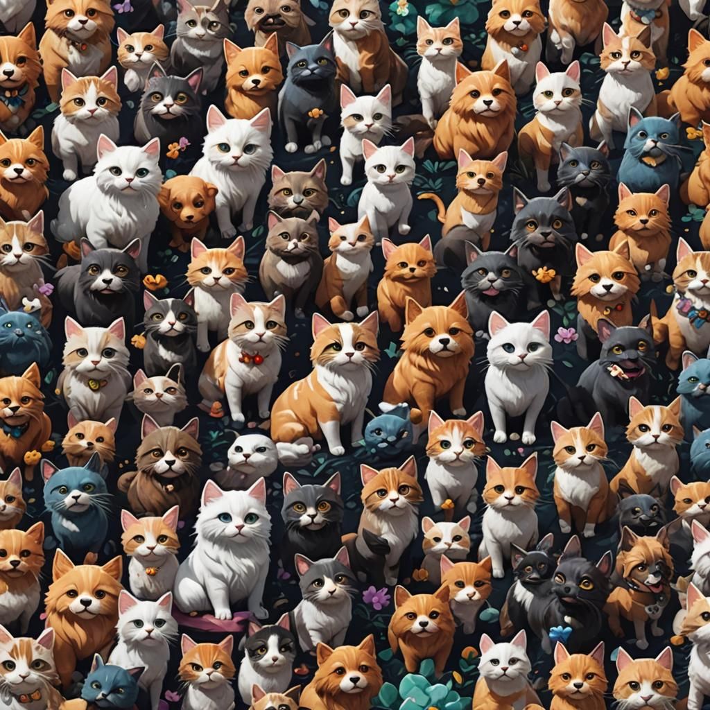 Kawaii Cats and Dogs in Detailed Digital Painting