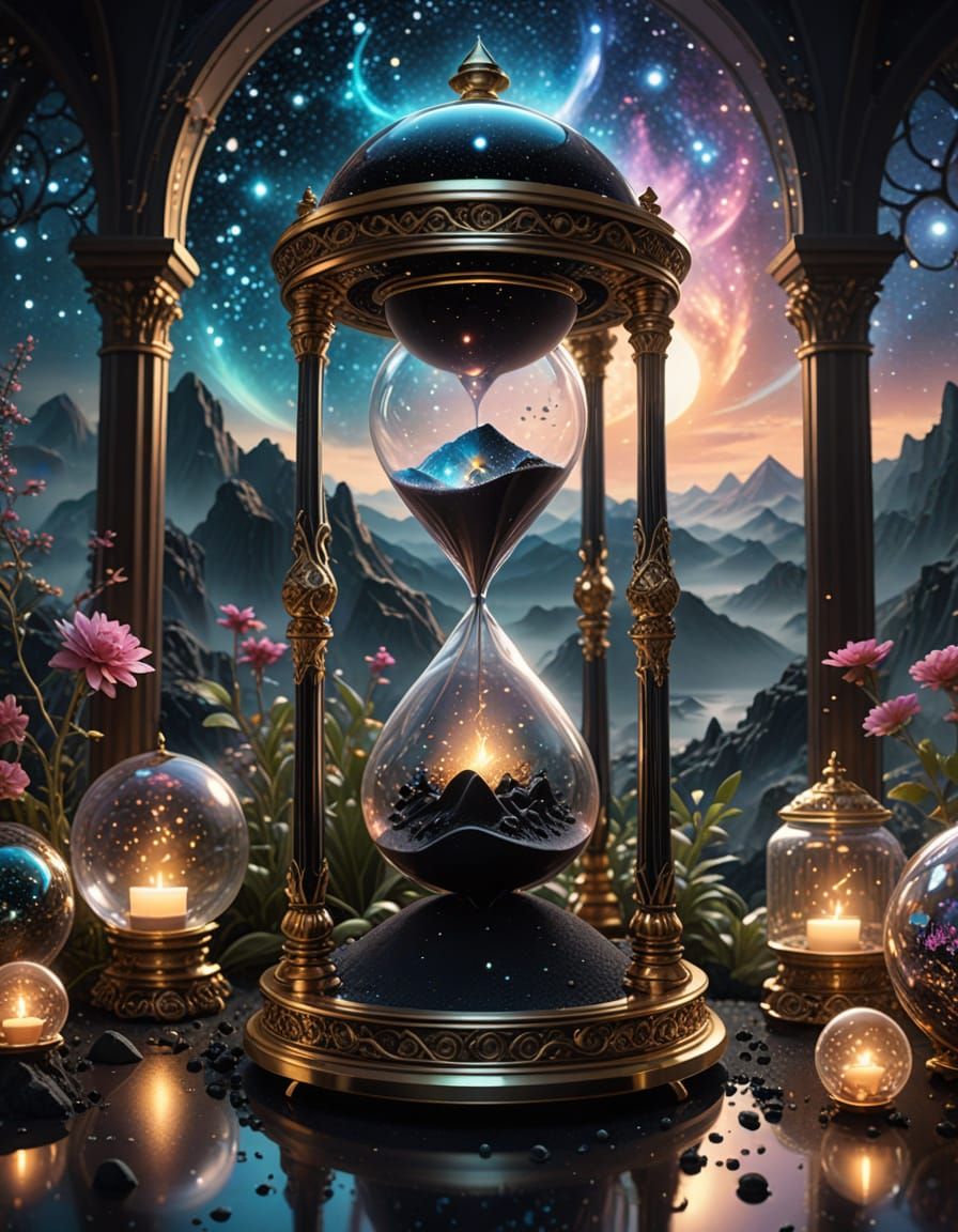 Astral Cosmic Hourglass in Ethereal Golden Light
