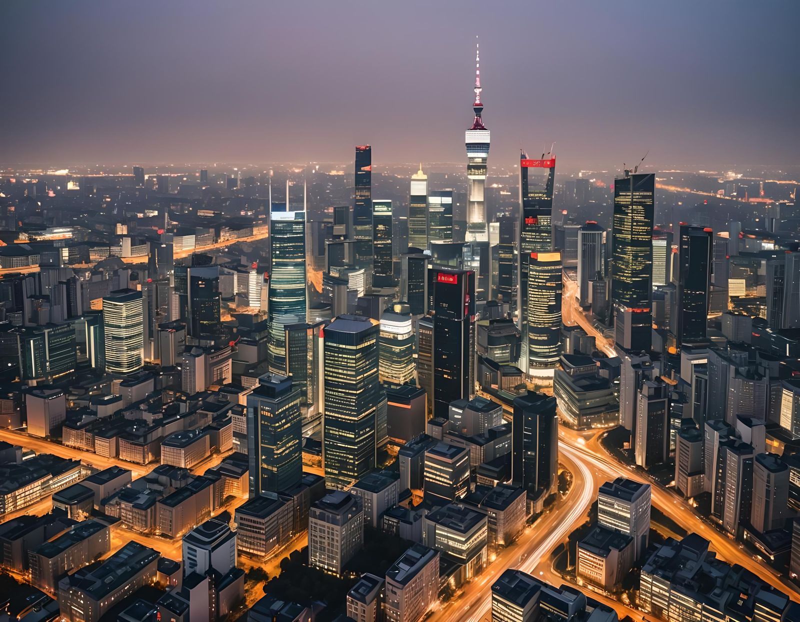 Futuristic Japan-Inspired Warsaw Skyline in Professional Pho...