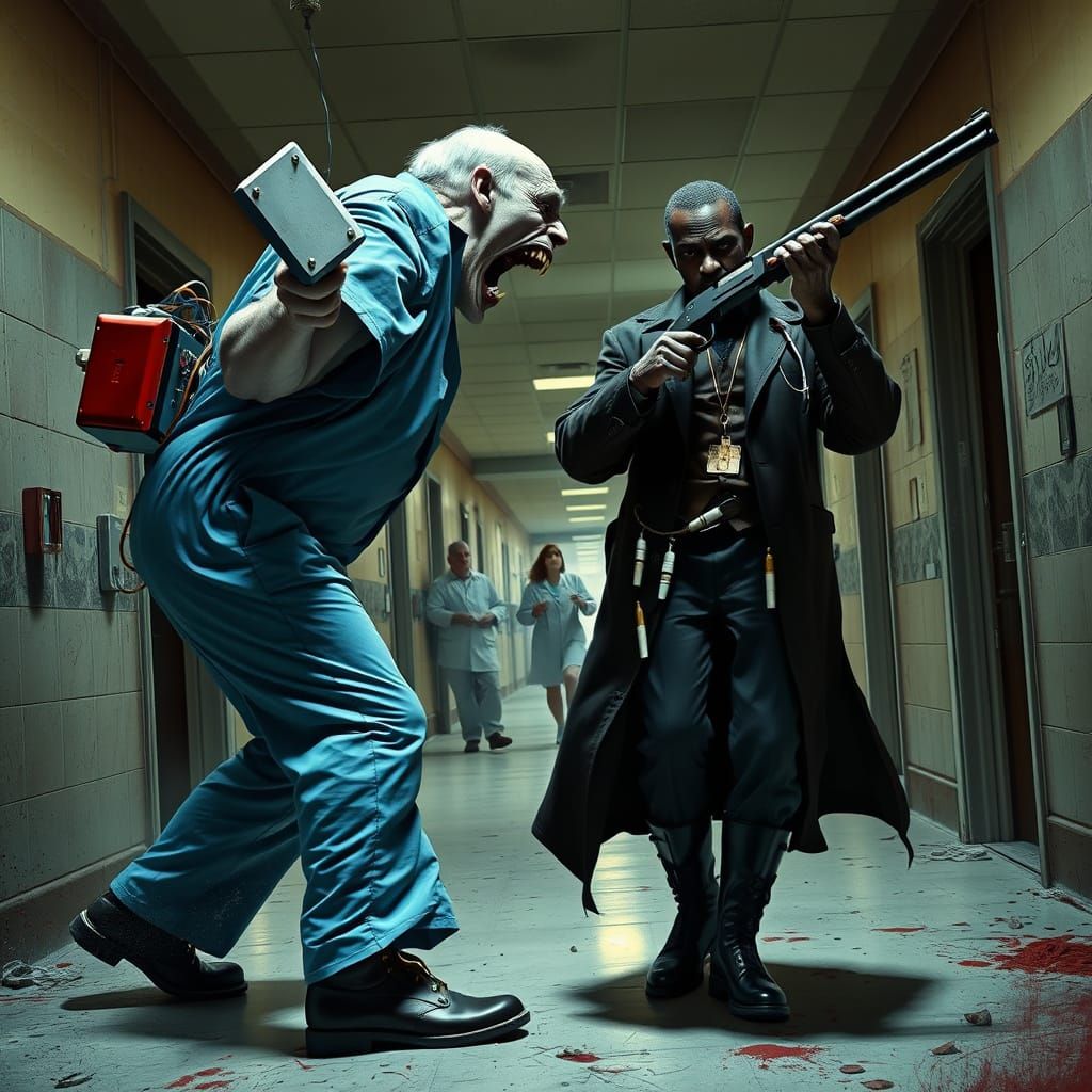 Vampire Hunter Confrontation in Dystopian Asylum