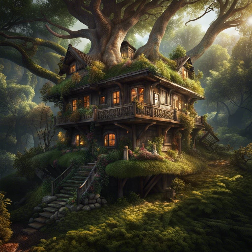 Magical Forest House in Hyperreal Detail