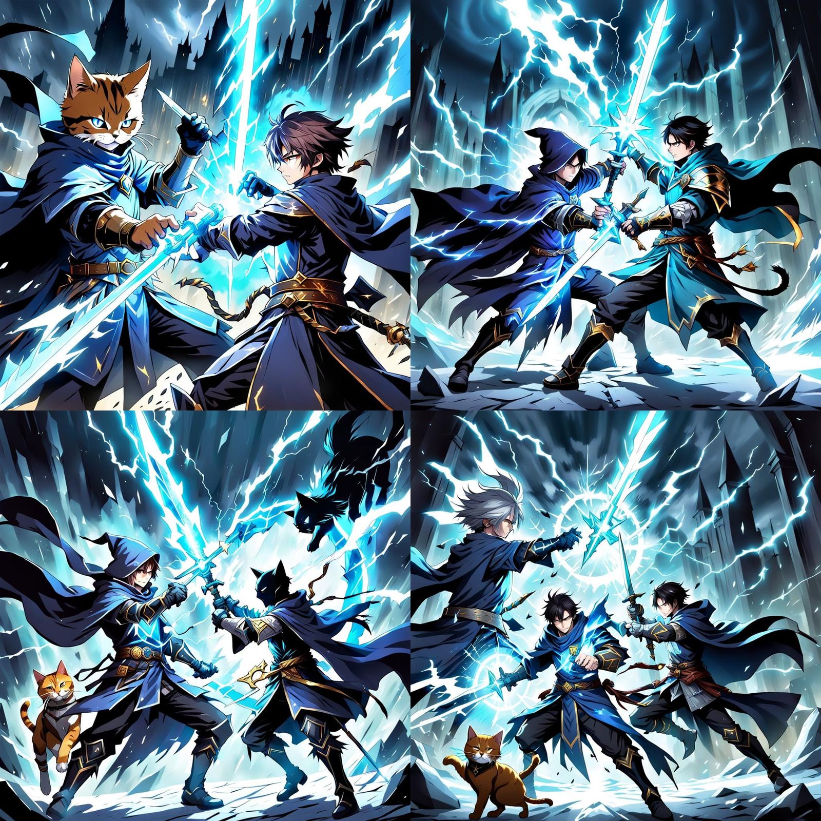 Wizard and Dark Knight Battle: Cel-Shaded Anime Art