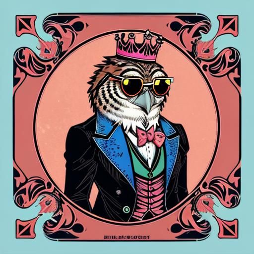 Victorian Potoo Bird with Crown in Flat Design