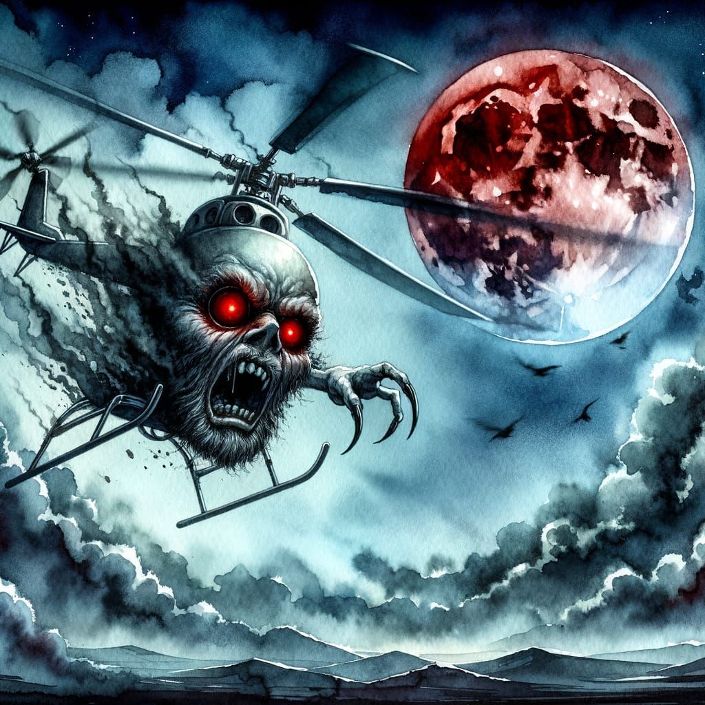 Cursed Anthropomorphic Helicopter with Demonic Face
