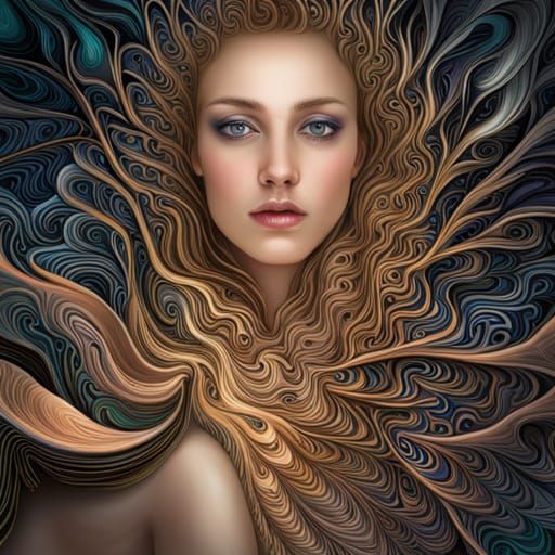 Abstract Childbirth Scene with Angel and Lightning