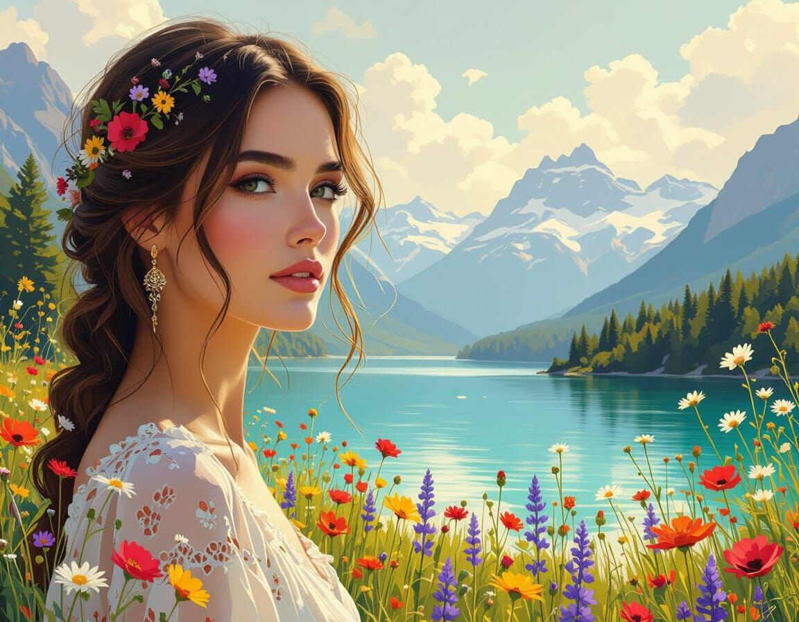 Boho Woman's Face Becomes Provence Landscape