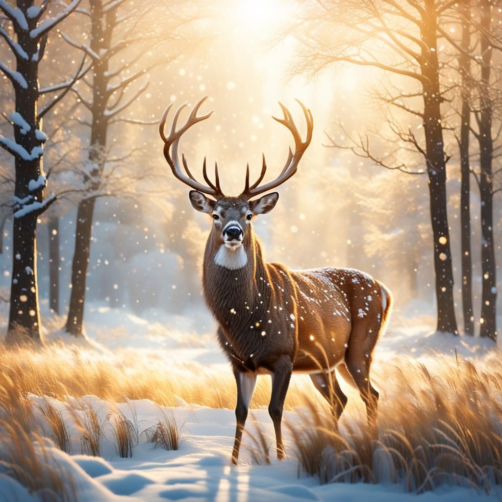 Majestic Winter Deer in Golden Light