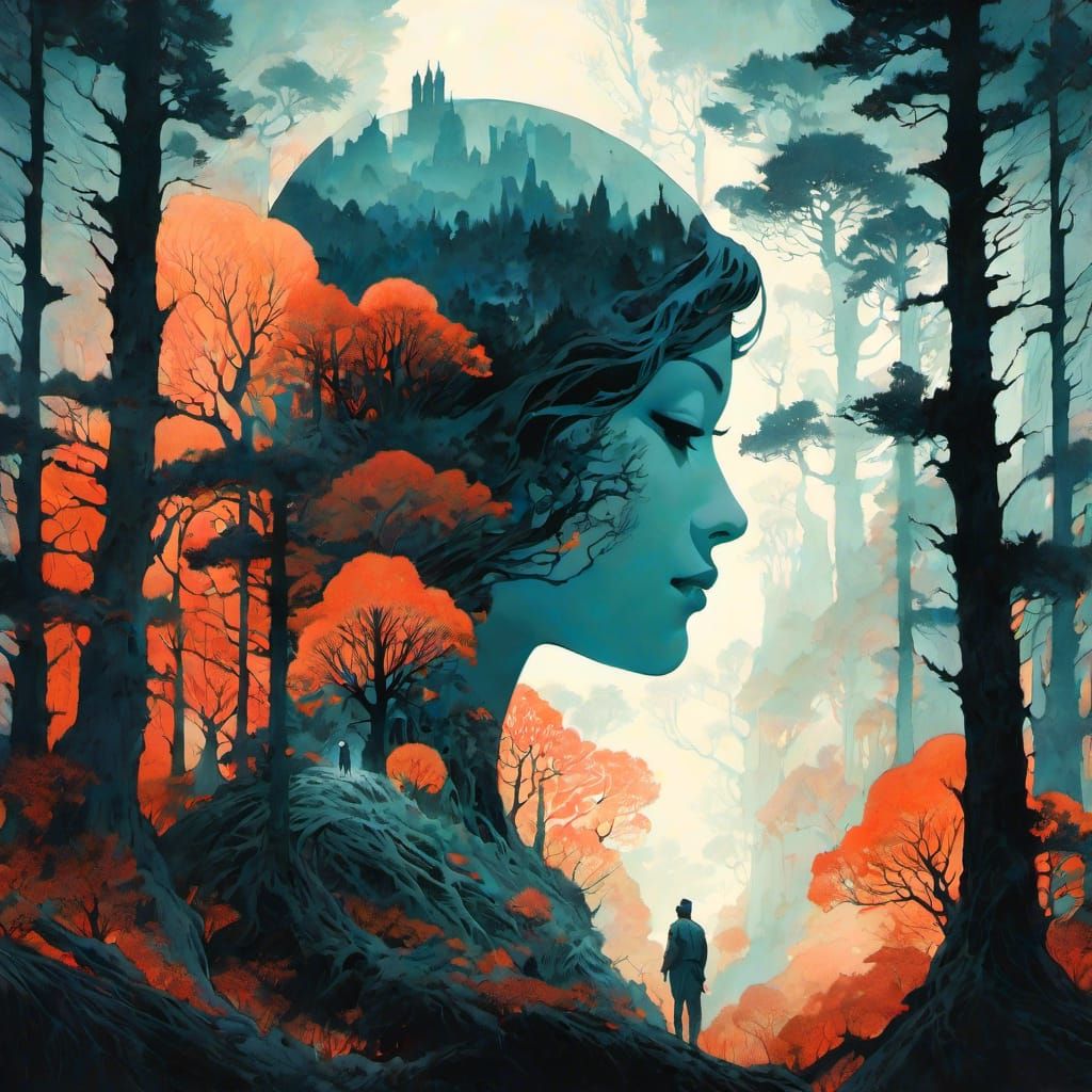 Ethereal Graveyard: Double Exposure Forest Portrait