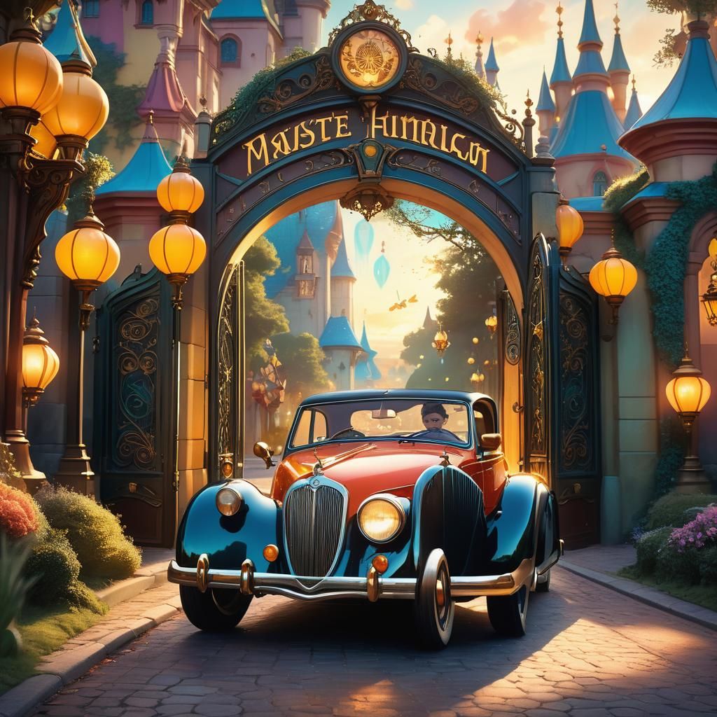 Vintage Car Enters Whimsical Disney Kingdom