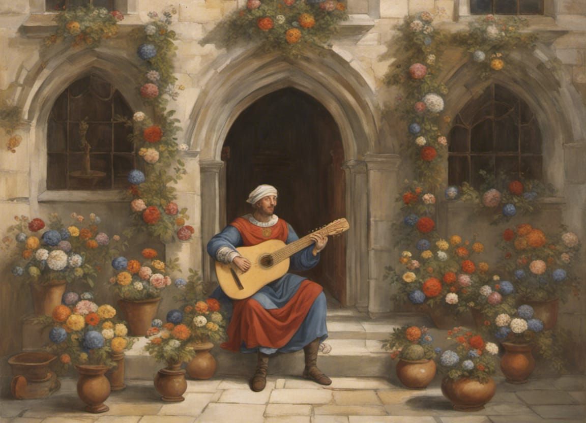 Troubadour Performance in Medieval Castle Courtyard
