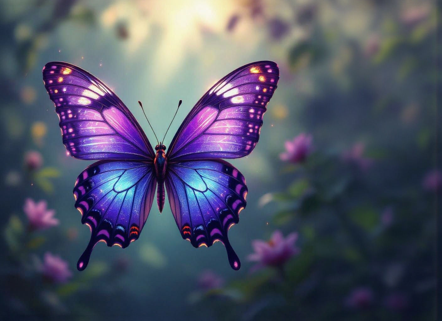 Magical Purple Butterfly in Ethereal Forest