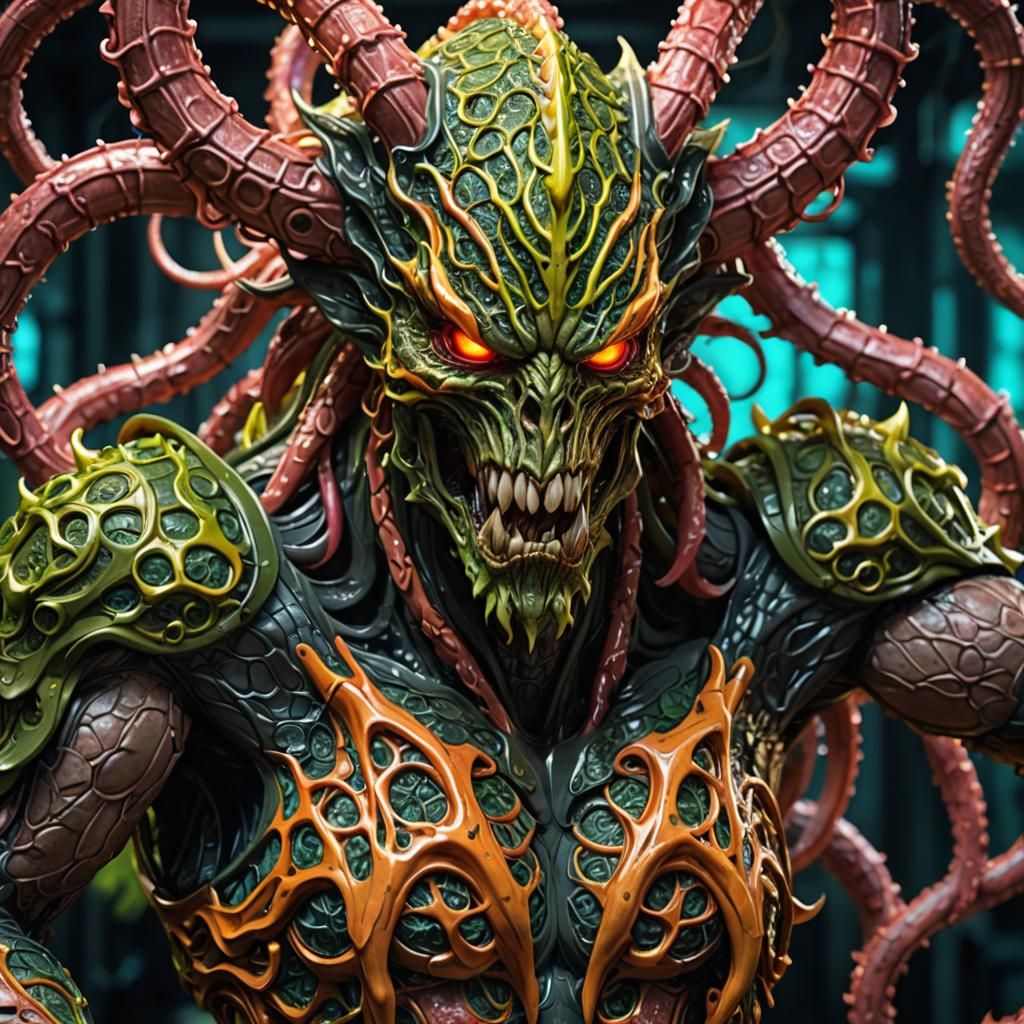 Armored Tentacle Demon in Organic 3D Mesh
