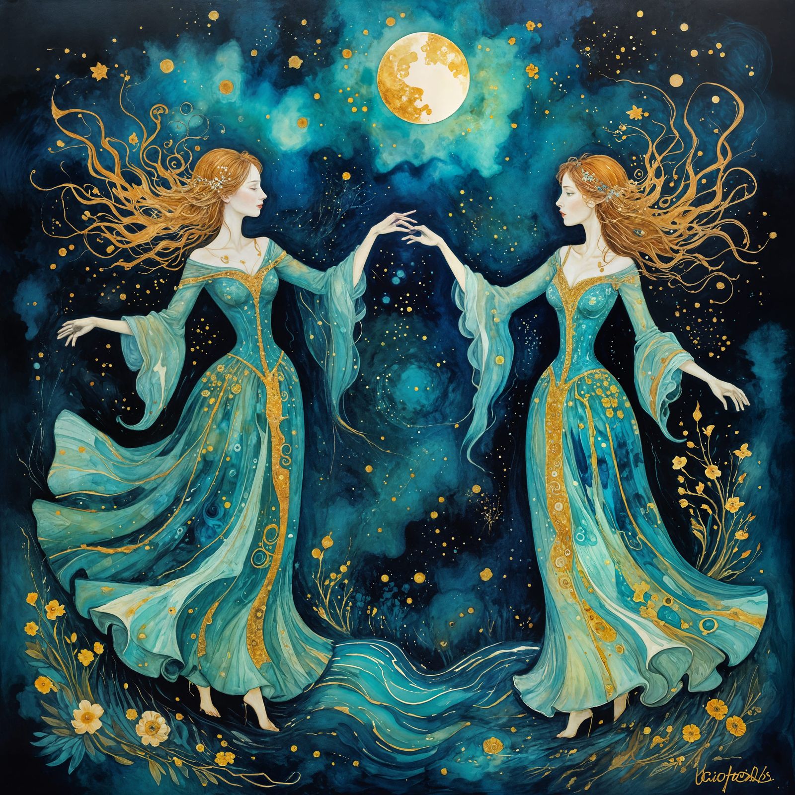 Ethereal Witches Dancing in Moonlit Ritual