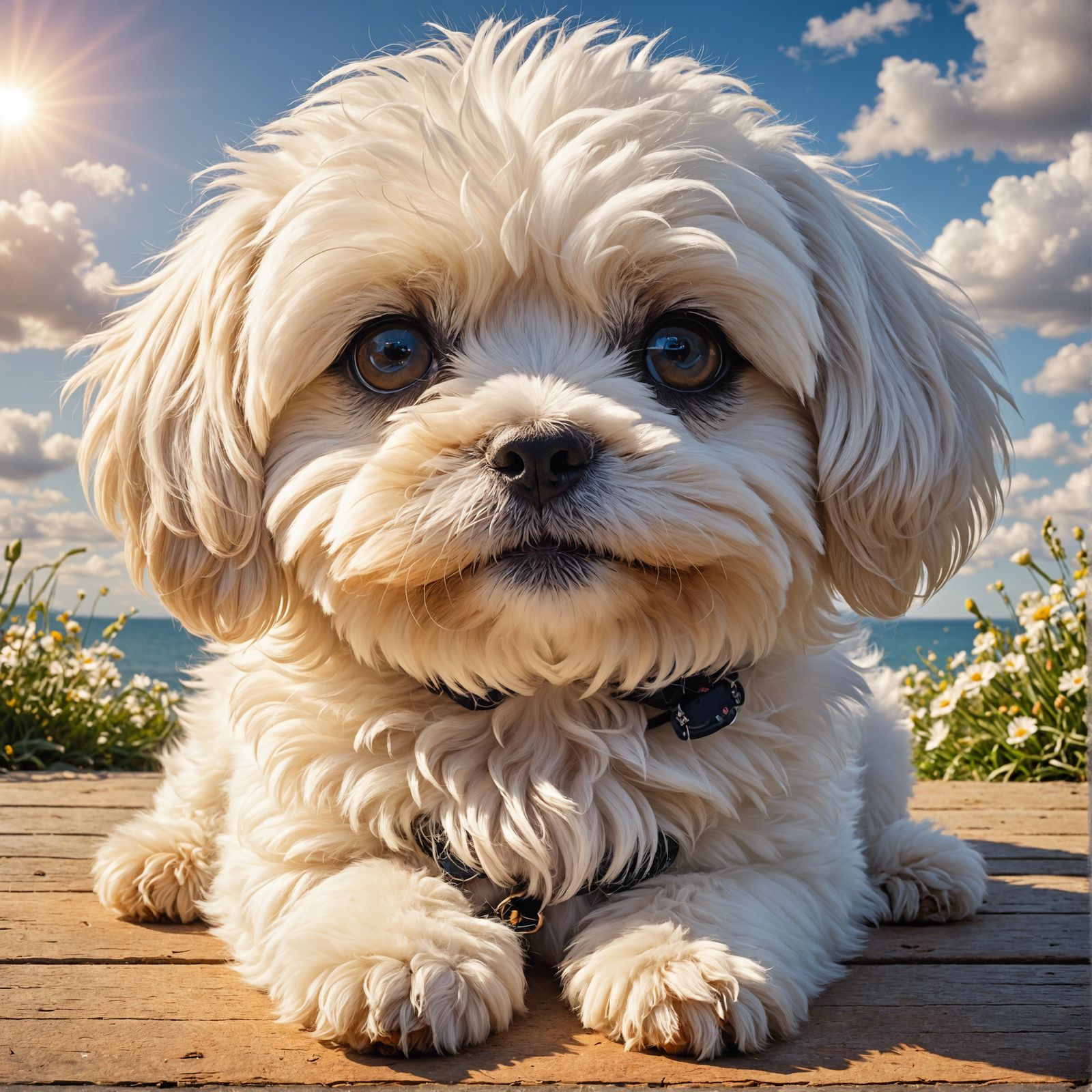 Chibi Maltese Puppy Portrait in Baroque Style