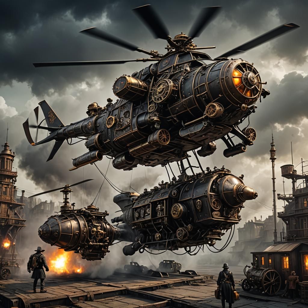 Dark Fantasy Helicopter with Steampunk Engine