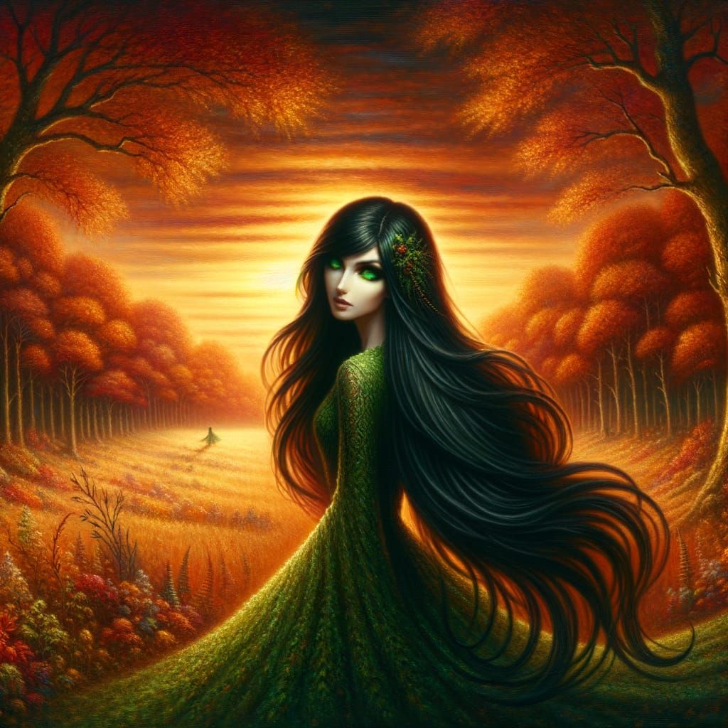 Autumn Landscape with Enchanted Fairy