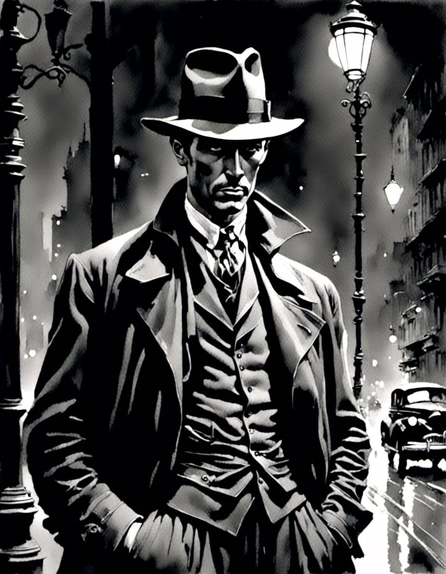 Noir Detective in 1940s New York with Panama Hat