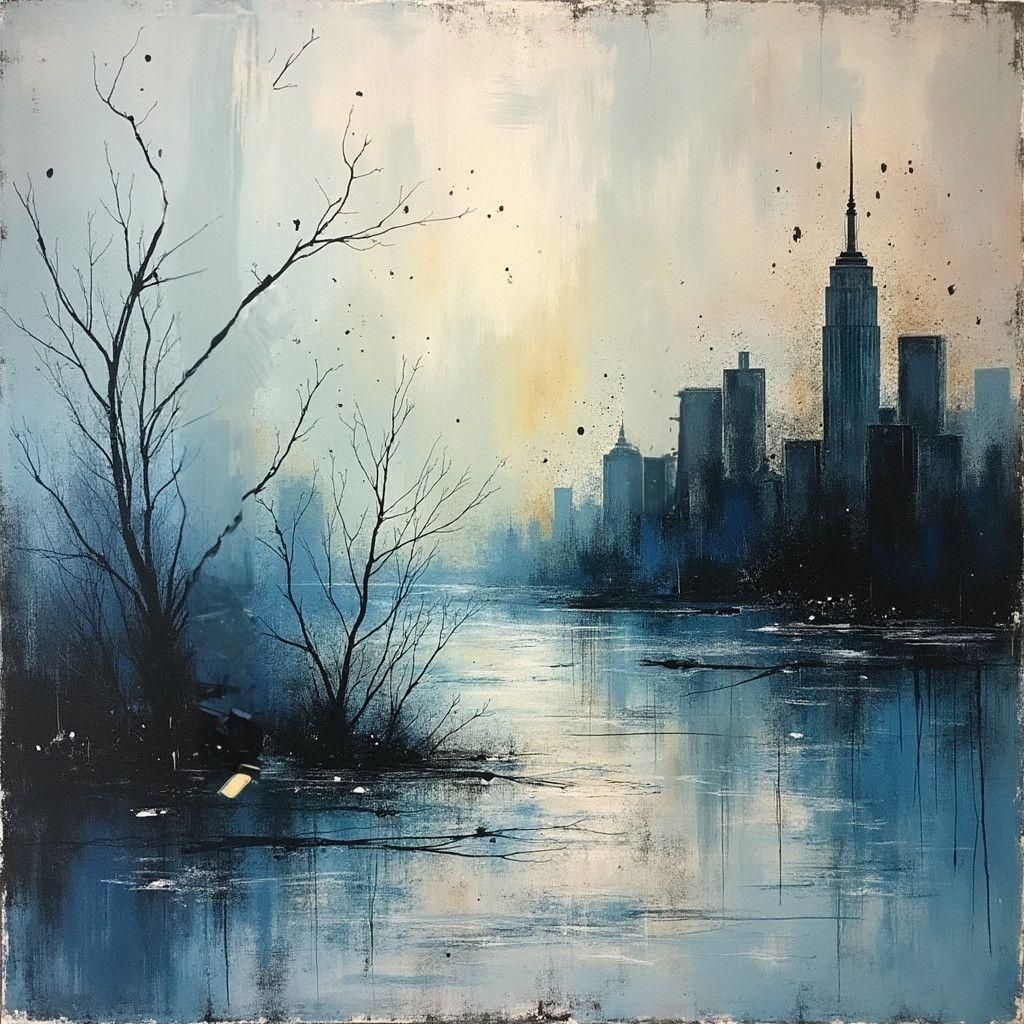 Dystopian Road Amidst Stormy Abstract Cityscape