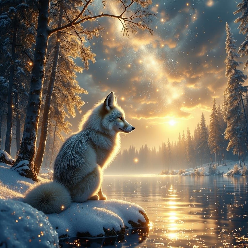 Golden Swirls Dance at the North Pole in Whimsical Fantasy