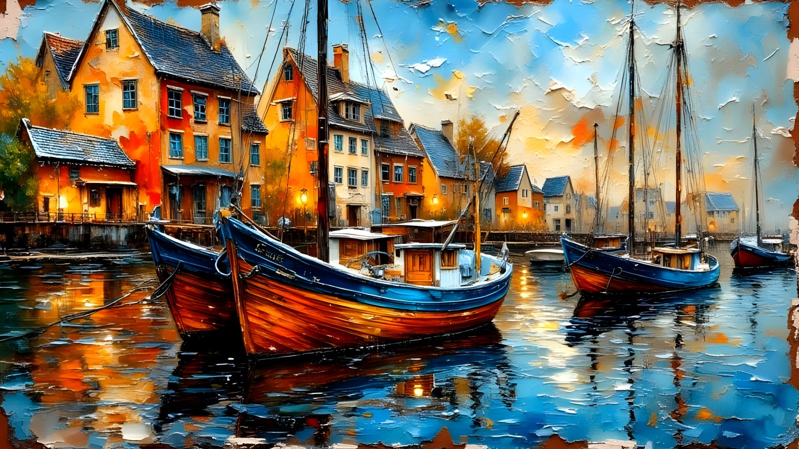 Fishing Boat in Harbor: Luminous Oil Painting