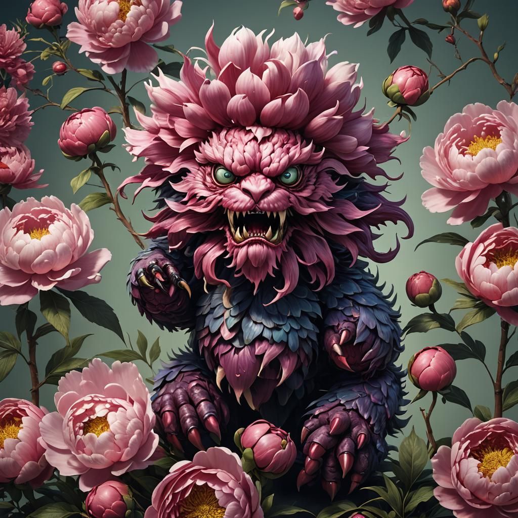 Cute Peony Monster Portrait in Detailed Matte Painting