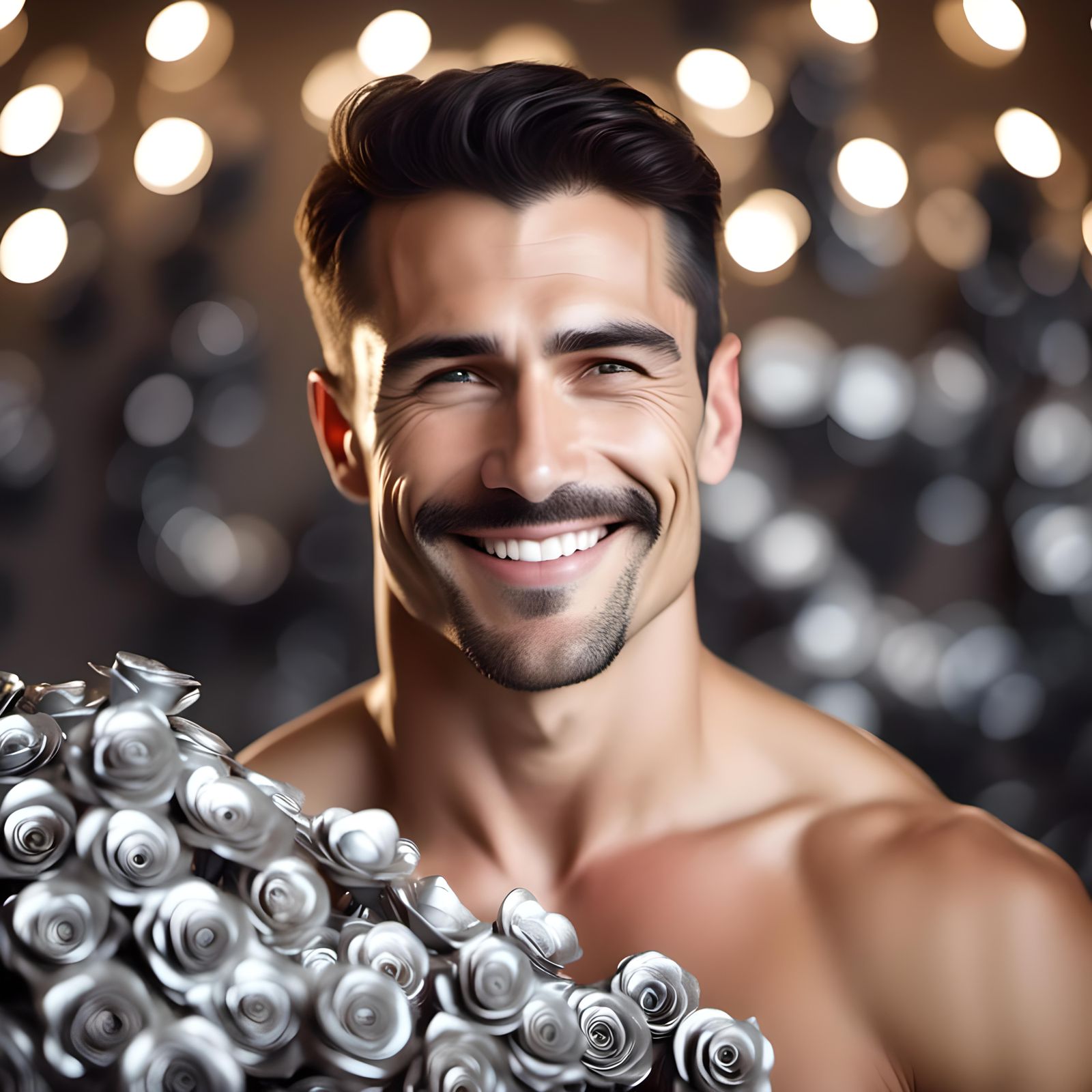 Man Surrounded by Silver Roses in Klimt Style