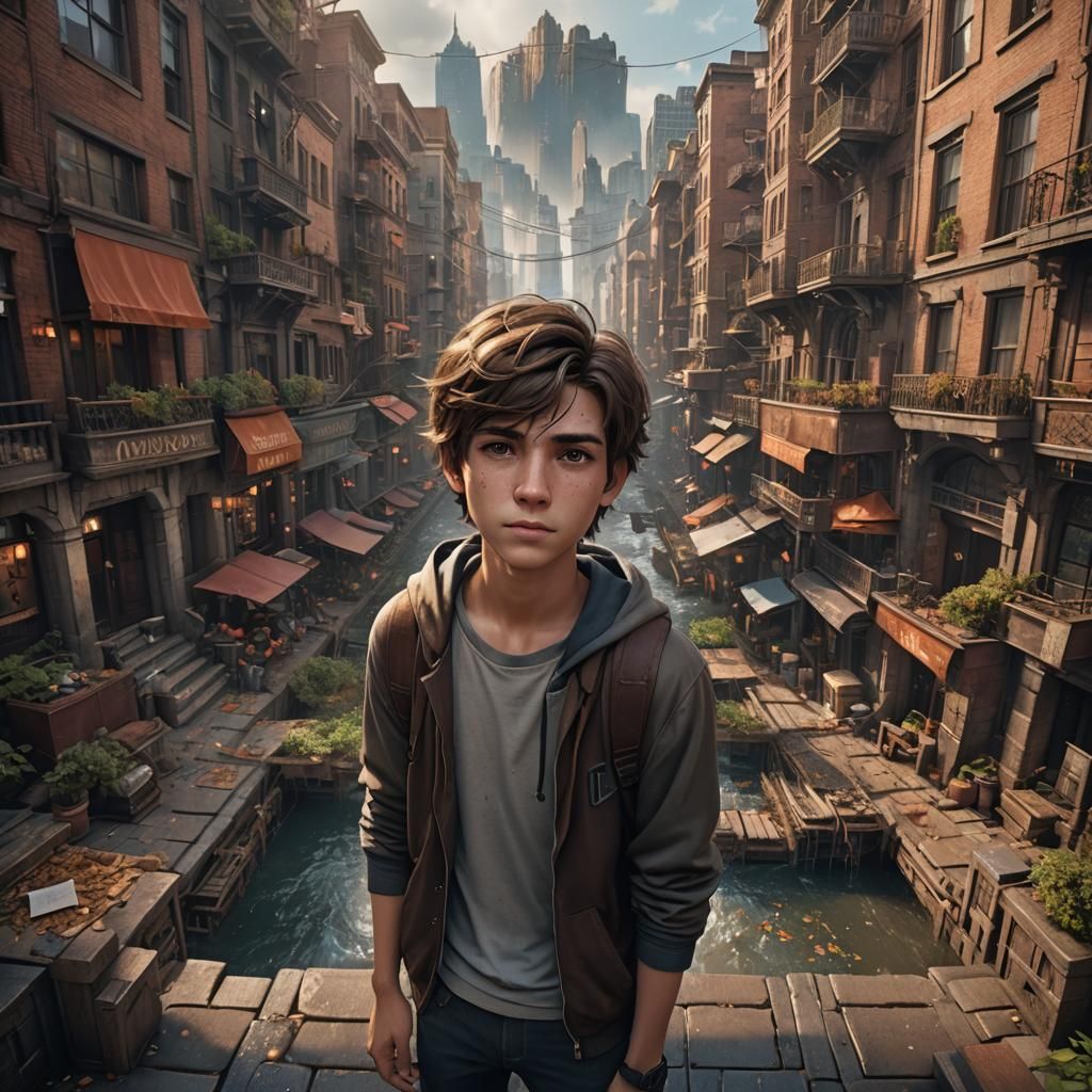 Boy in City Flow: Fantasy Concept Art