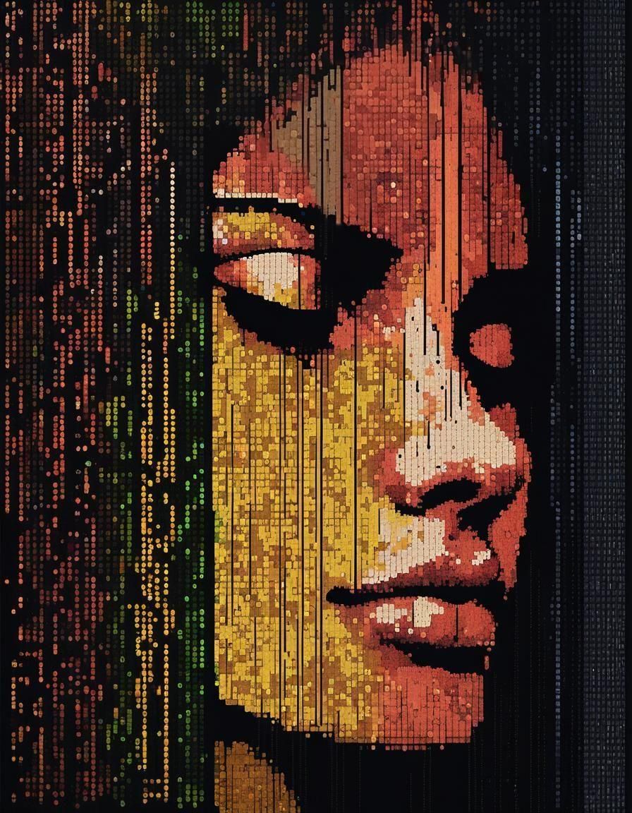 Melancholic ASCII Art Portrait in Crayon Colors