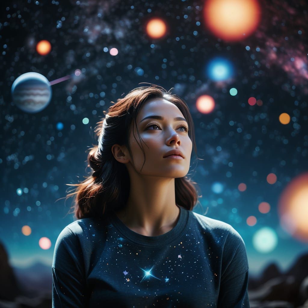 Cosmic Serenity: A Giant Girl Meditates in Space