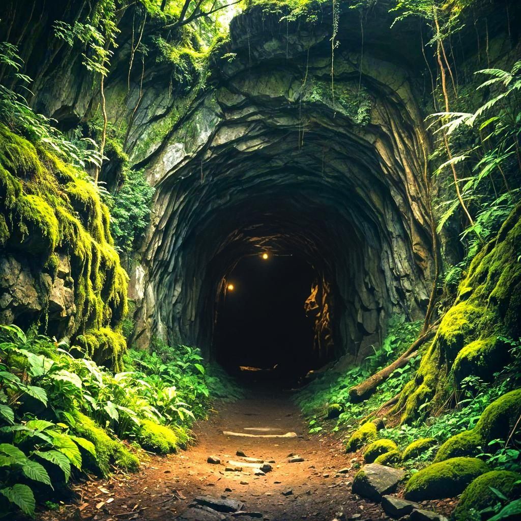 Secret Cave Waterfall Through Dark Forest Tunnel