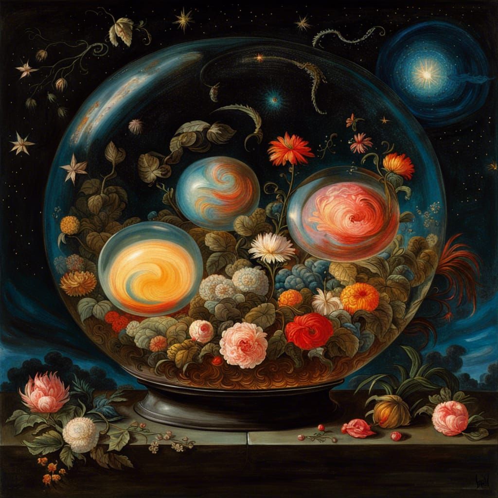 Glowing Orbs in Fishbowl, Old Masters Style