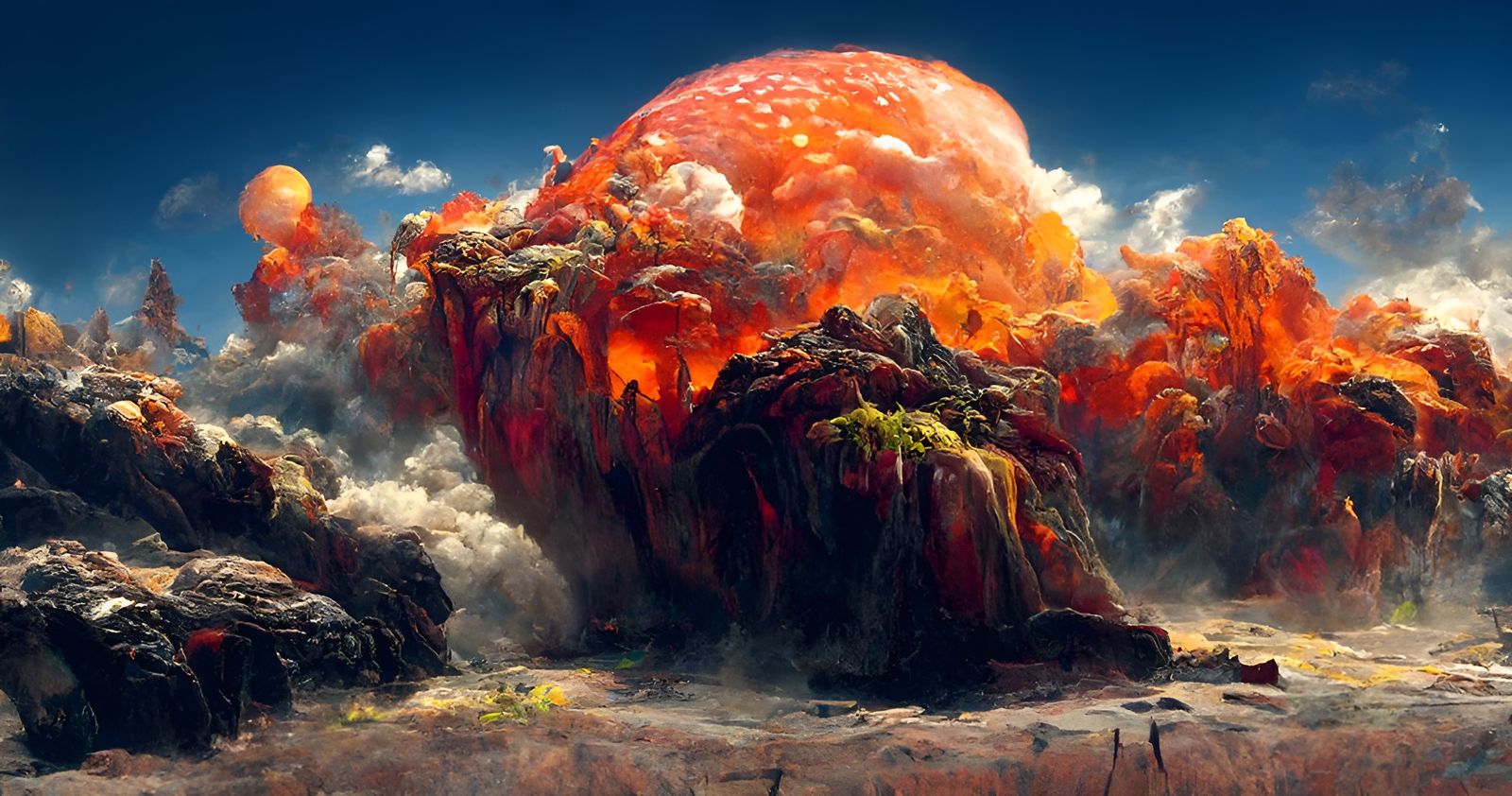 Volcanic Eruption in Surreal Alien Landscape
