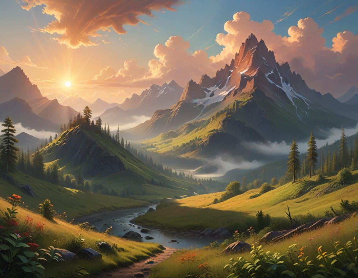 Golden Twilight in the Mountains